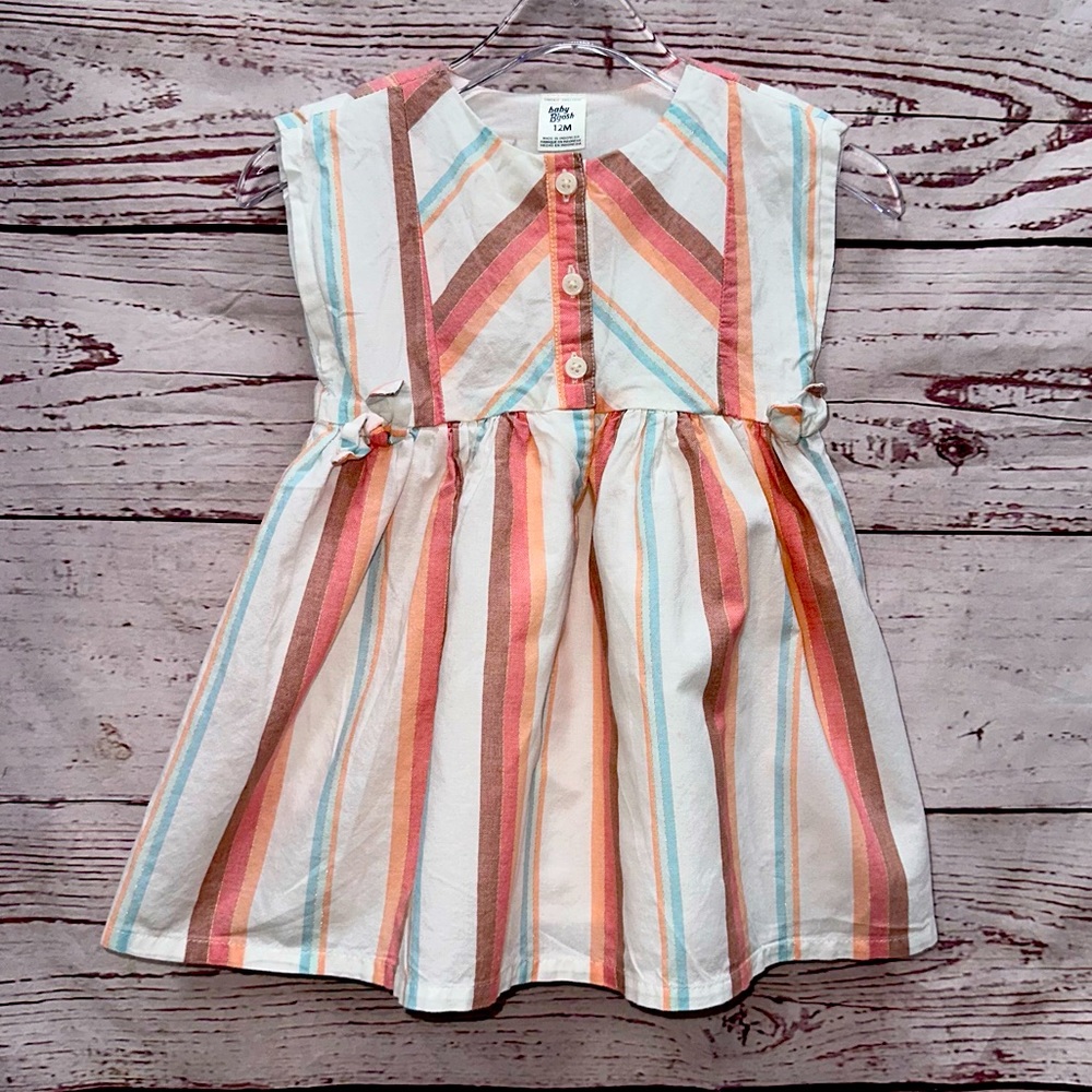Baby B'gosh OshKosh Lined Striped Pastel Pink Dress Size 12 Months